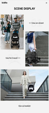Poussette 3-en-1 portable nacelle bébé siège auto de luxe pliable
