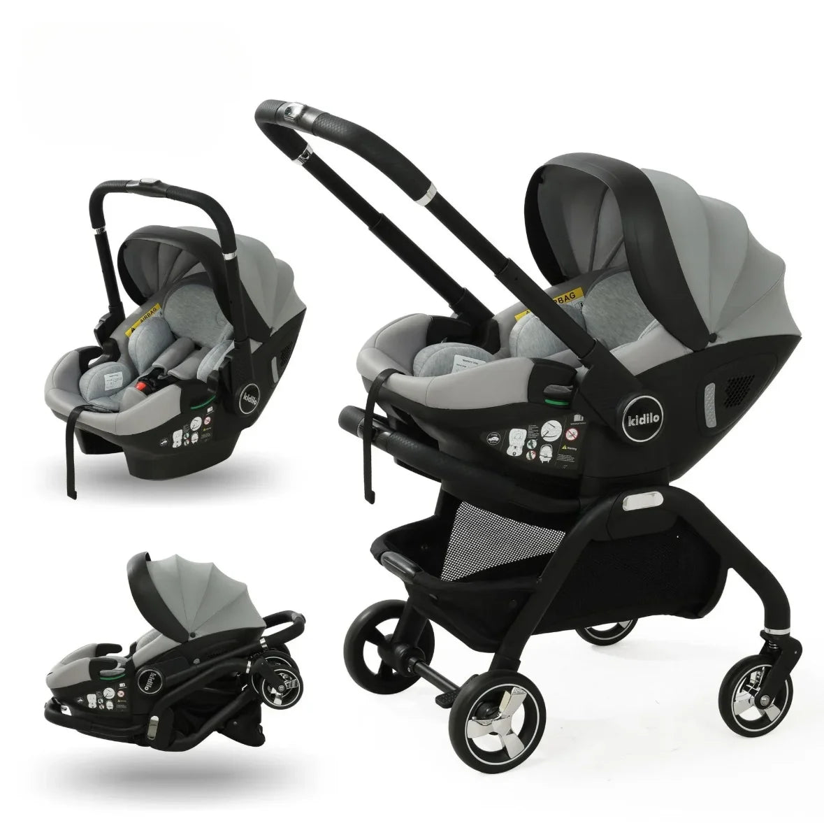 Poussette 3-en-1 portable Bouni — Nacelle nouveau-né siège auto certifié EU