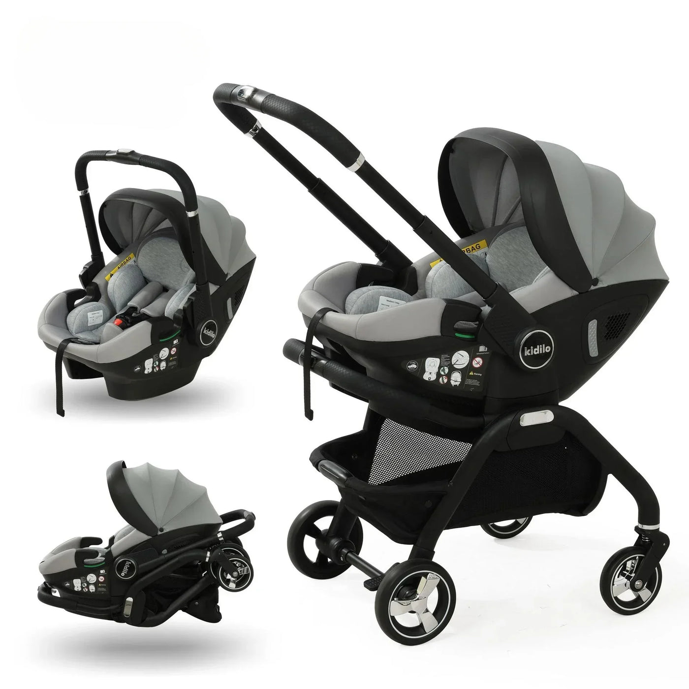 Poussette 3-en-1 portable nacelle bébé siège auto de luxe pliable