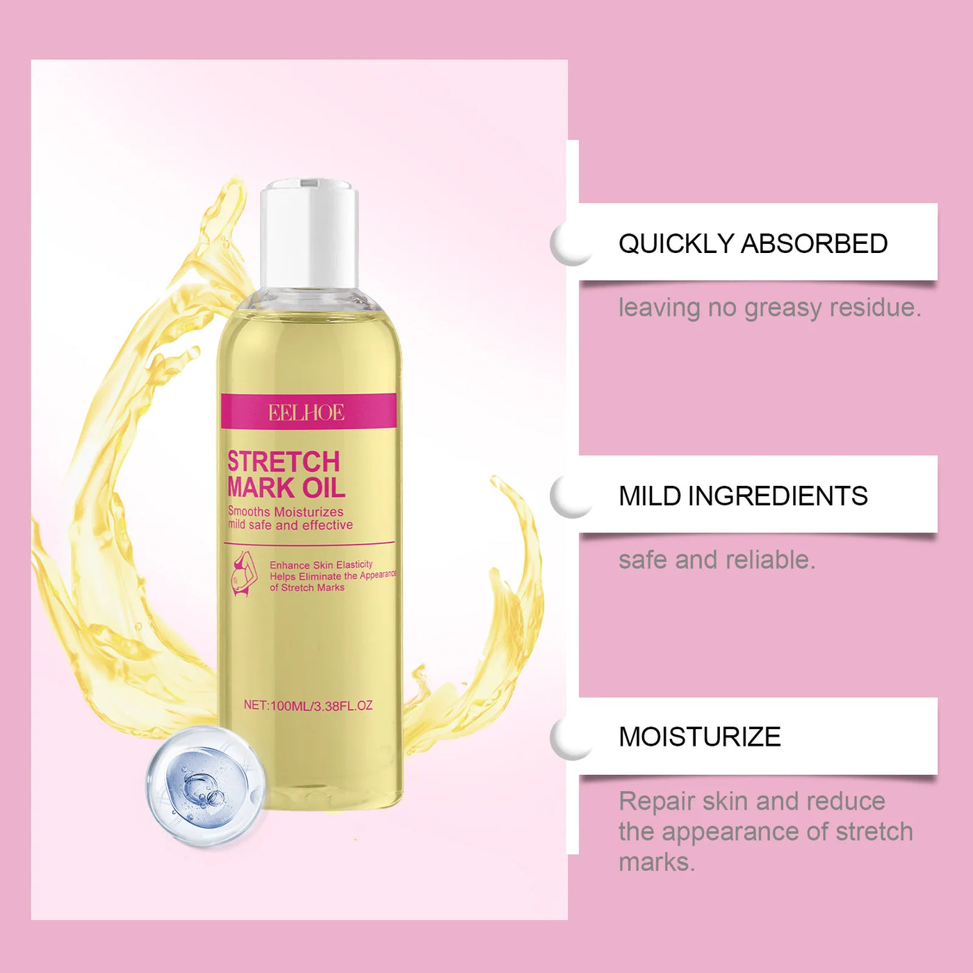EELHOE Vitamin E Skin Care Oil Remove Pregnancy avec accessoires inclus | Bouni