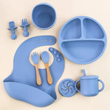 Set repas bébé silicone sans BPA ventouse - bol assiette tasse paille cuillère fourchette enfant