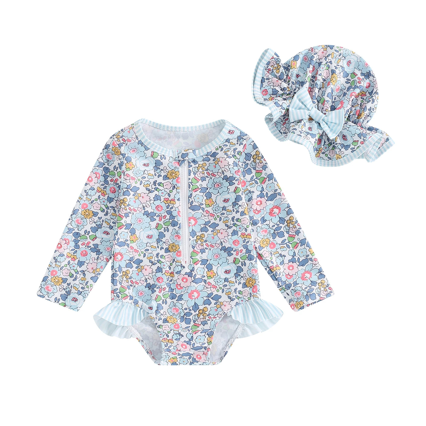Maillot de bain anti-UV fille Mybooni — Volants imprimé floral avec chapeau