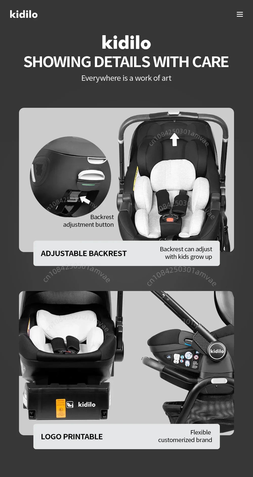 Poussette 3-en-1 portable nacelle bébé siège auto de luxe pliable