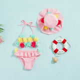 Bikini 3 pièces bébé fille Mybooni — Imprimé fleurs avec chapeau