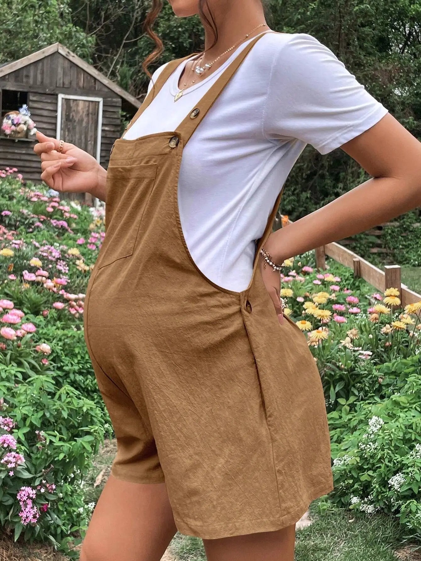 Combinaison short maternité Mybooni — Salopette été femme enceinte couleur unie