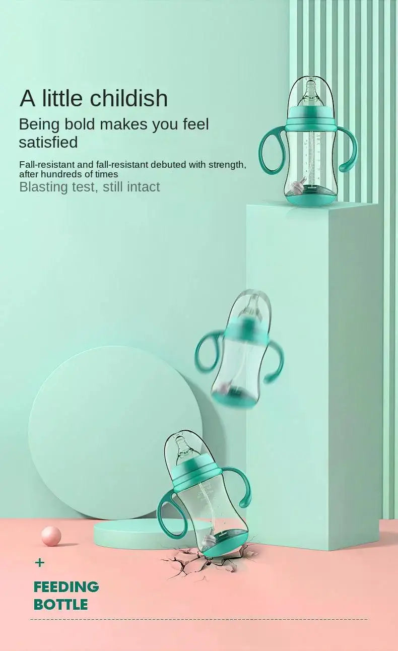 Biberon silicone anti-chute avec paille et poignée isolante