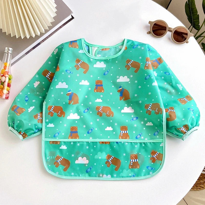 Bavoir tablier imperméable bébé manches longues - smock alimentation enfant plastron bavette vêtement