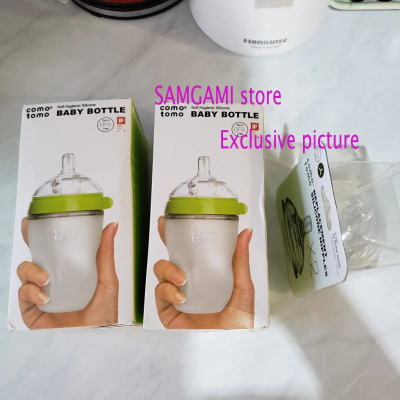 Lot 2 biberons bébé sans BPA silicone vert/rose - biberon enfant 5 oz et 8 oz