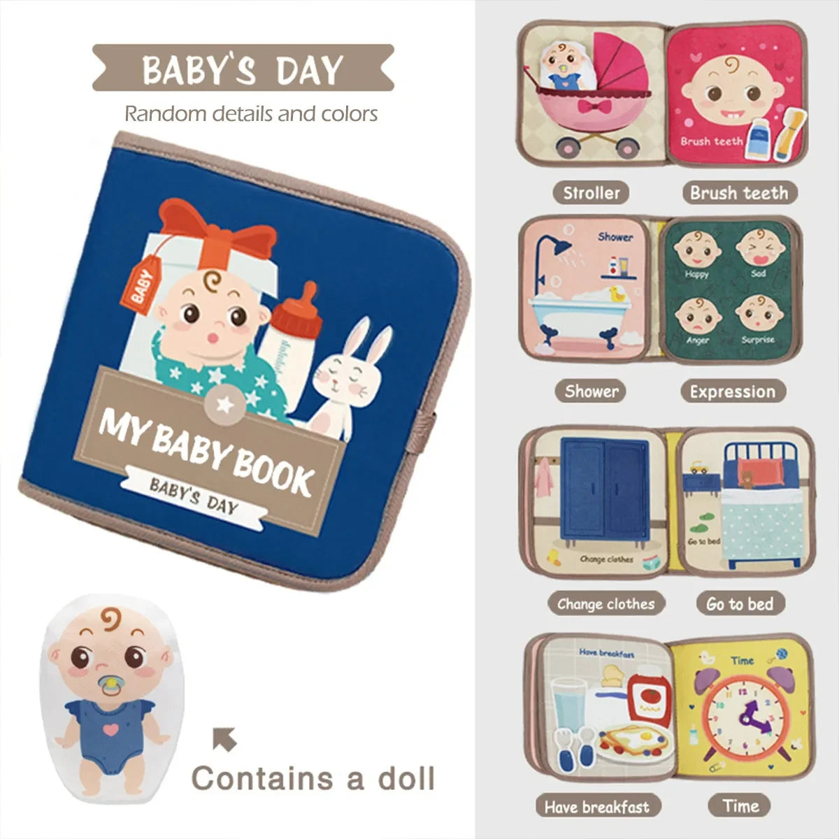 Livre Montessori bébé Mybooni | Activités tissu sensoriel animaux 0-36M