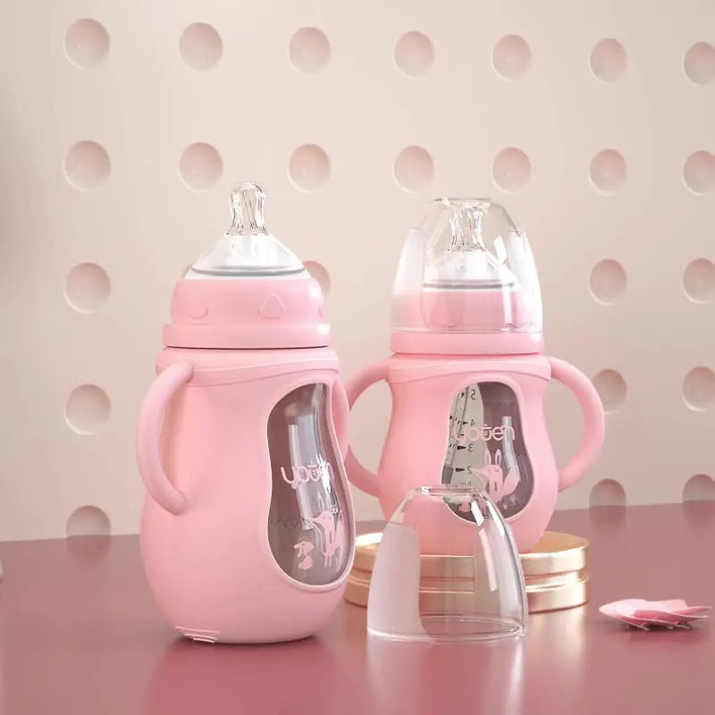 Biberon verre col large manchon silicone anti-coliques BPA Free