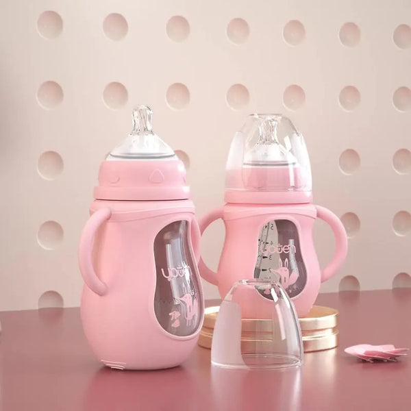 Biberon verre col large manchon silicone anti-coliques BPA Free