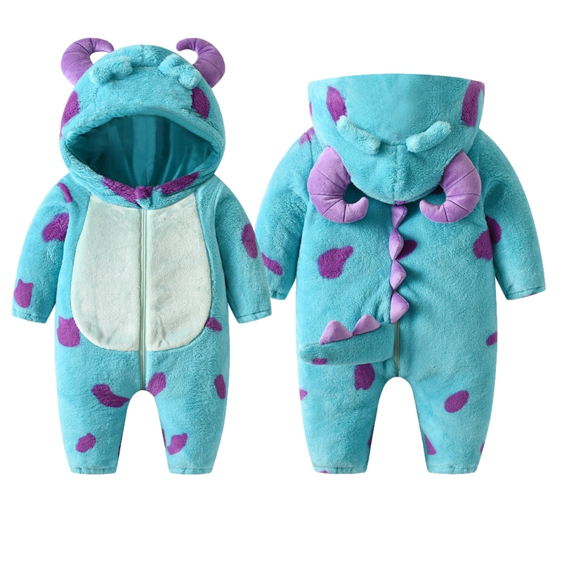 Combinaison bébé hiver polaire à capuche cornes - grenouillère chaude épaisse garçon/fille 0-3 ans