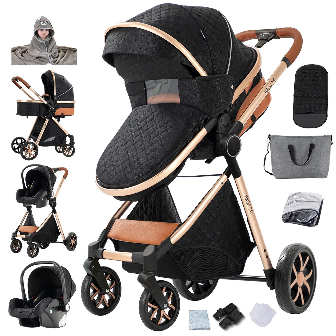 Poussette 3-en-1 évolutive Bouni | Nacelle, siège auto et landau