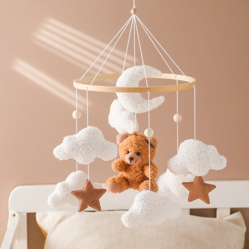 Mobile lit bébé bois feutrine ours cartoon - carillon musical avec support berceau