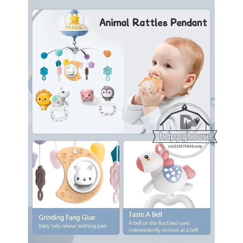 Mobile musical lumineux et projecteur pour lit bébé - télécommande jouet nouveau-né