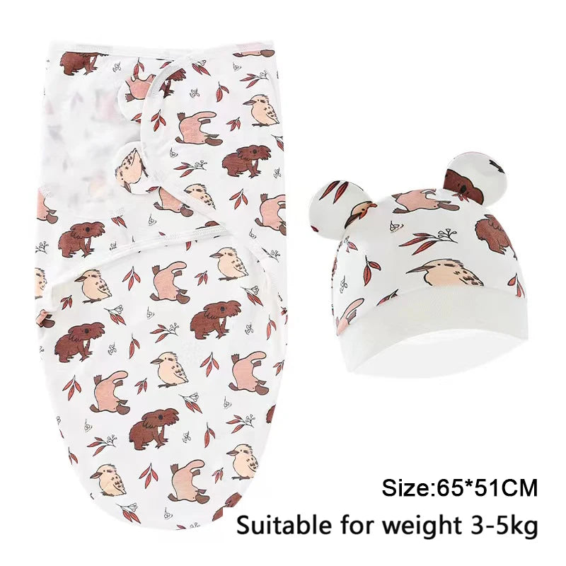 Ensemble couverture et bonnet pour nouveau-né en coton 0-6 mois