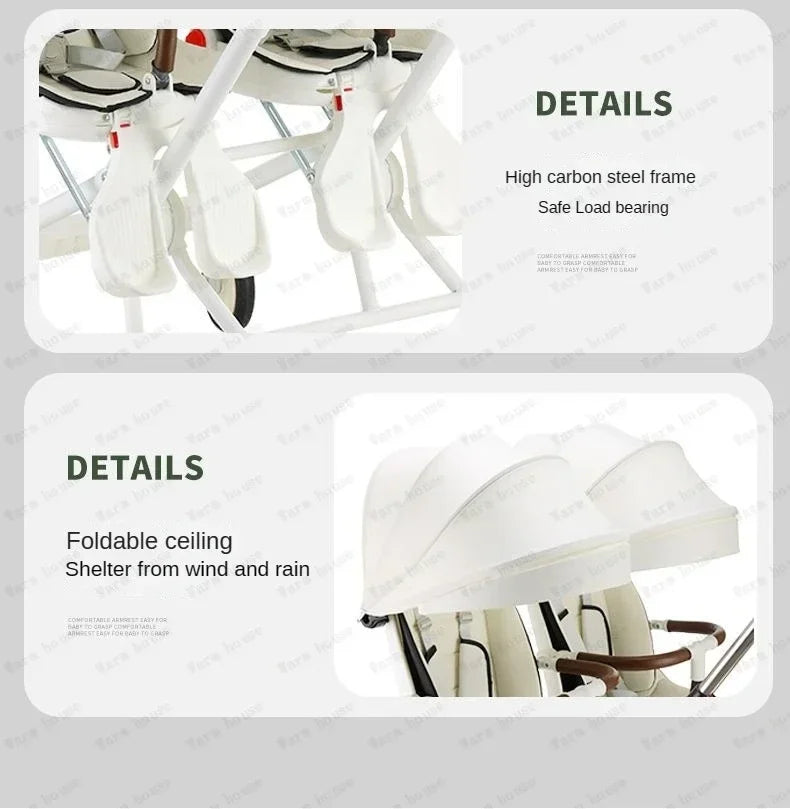 Poussette double légère pliable multifonctionnelle pour jumeaux