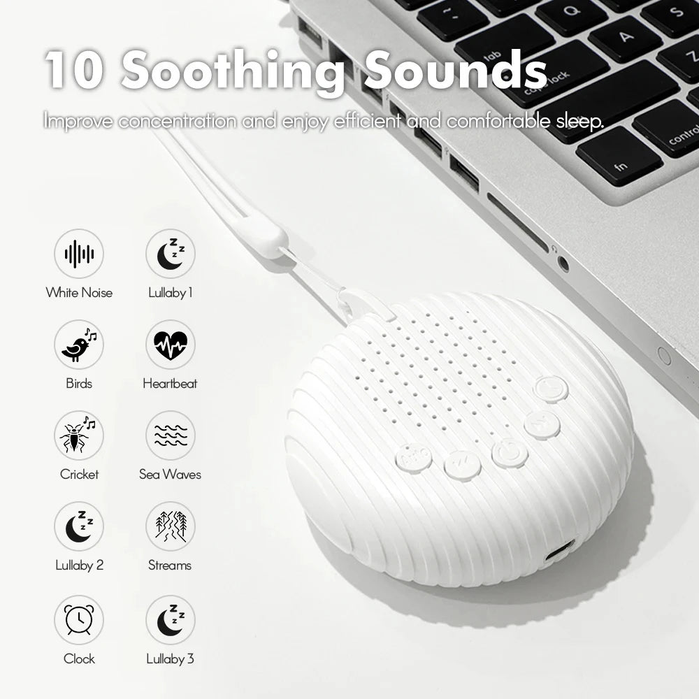 Machine à bruit blanc portable Mybooni — 10 sons apaisants rechargeable USB