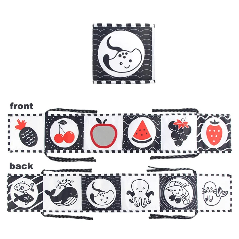 Livre tissu sensoriel contraste élevé Mybooni — Éveil noir et blanc 0-36M