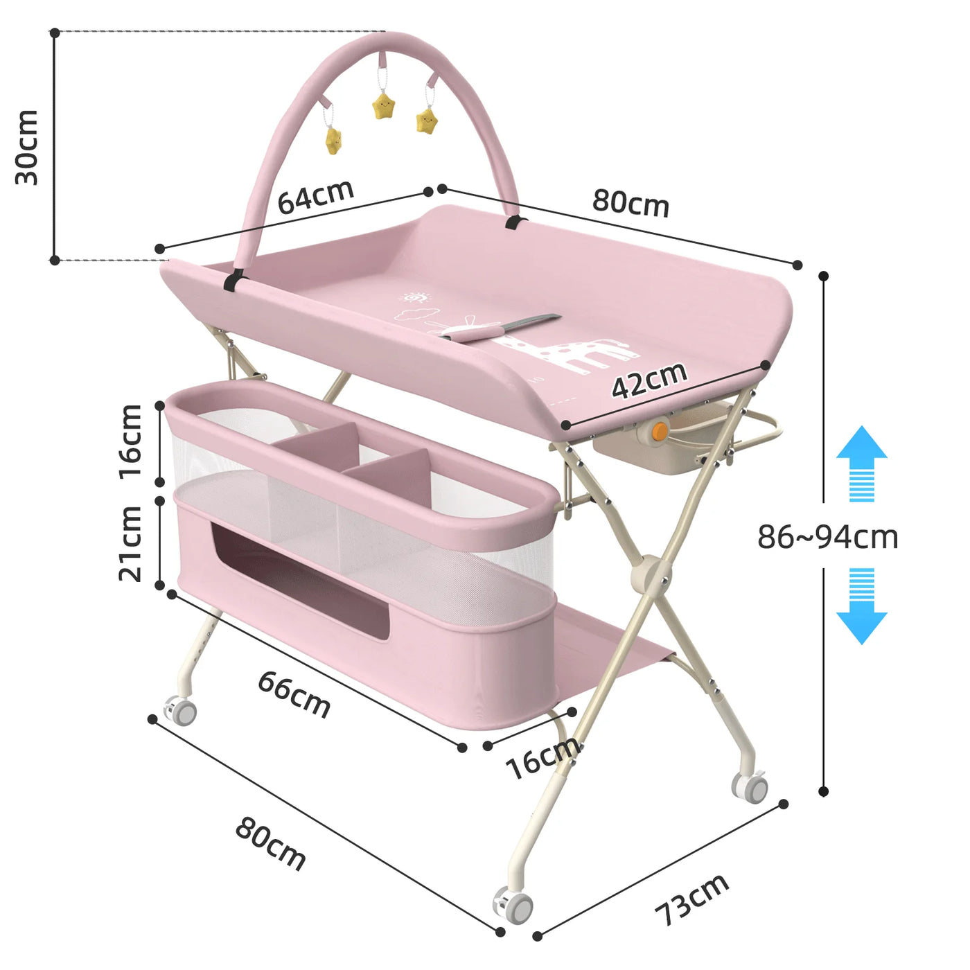 Table à langer mobile pliable Mybooni — Matelas imperméable hauteur réglable