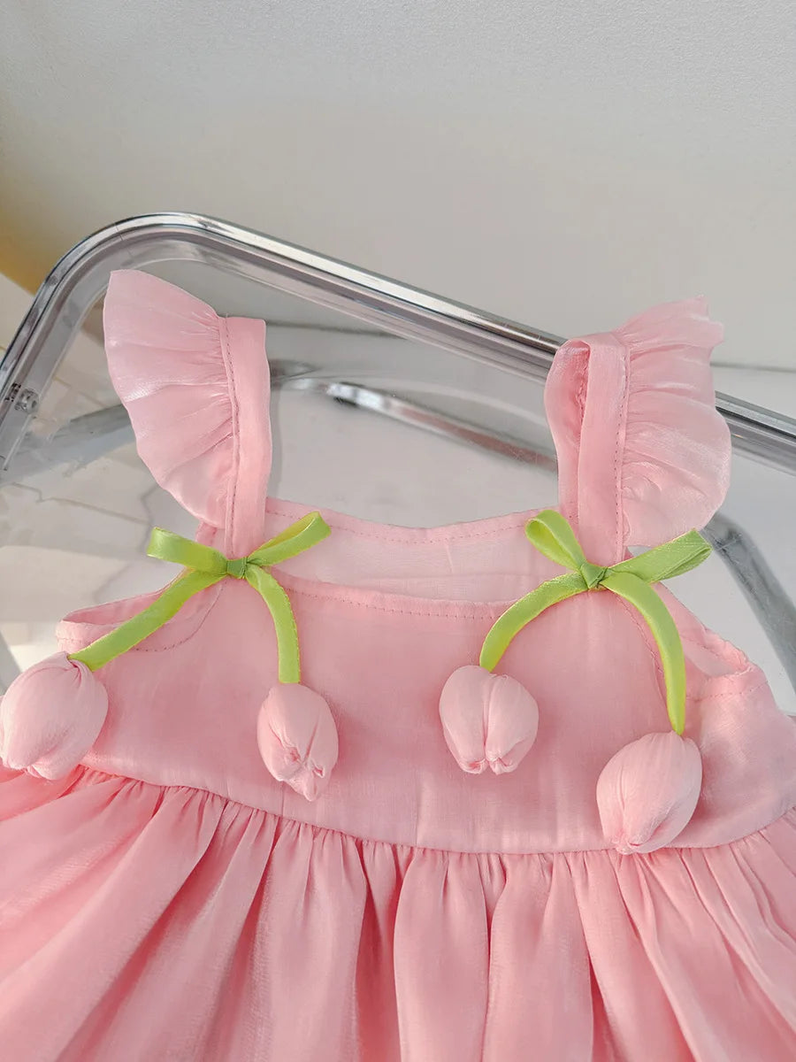 Robe d'anniversaire bébé fille fleur rose - robe gâteau élégante fête 0-2 ans