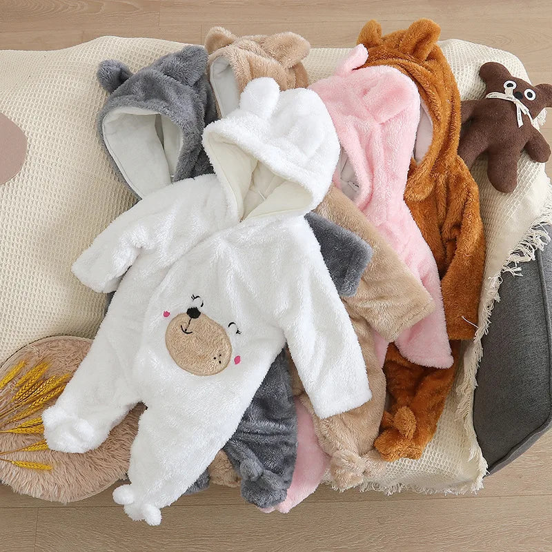 Combinaison bébé automne-hiver peluche chaud - grenouillère cartoon chien/lapin 0-2 ans
