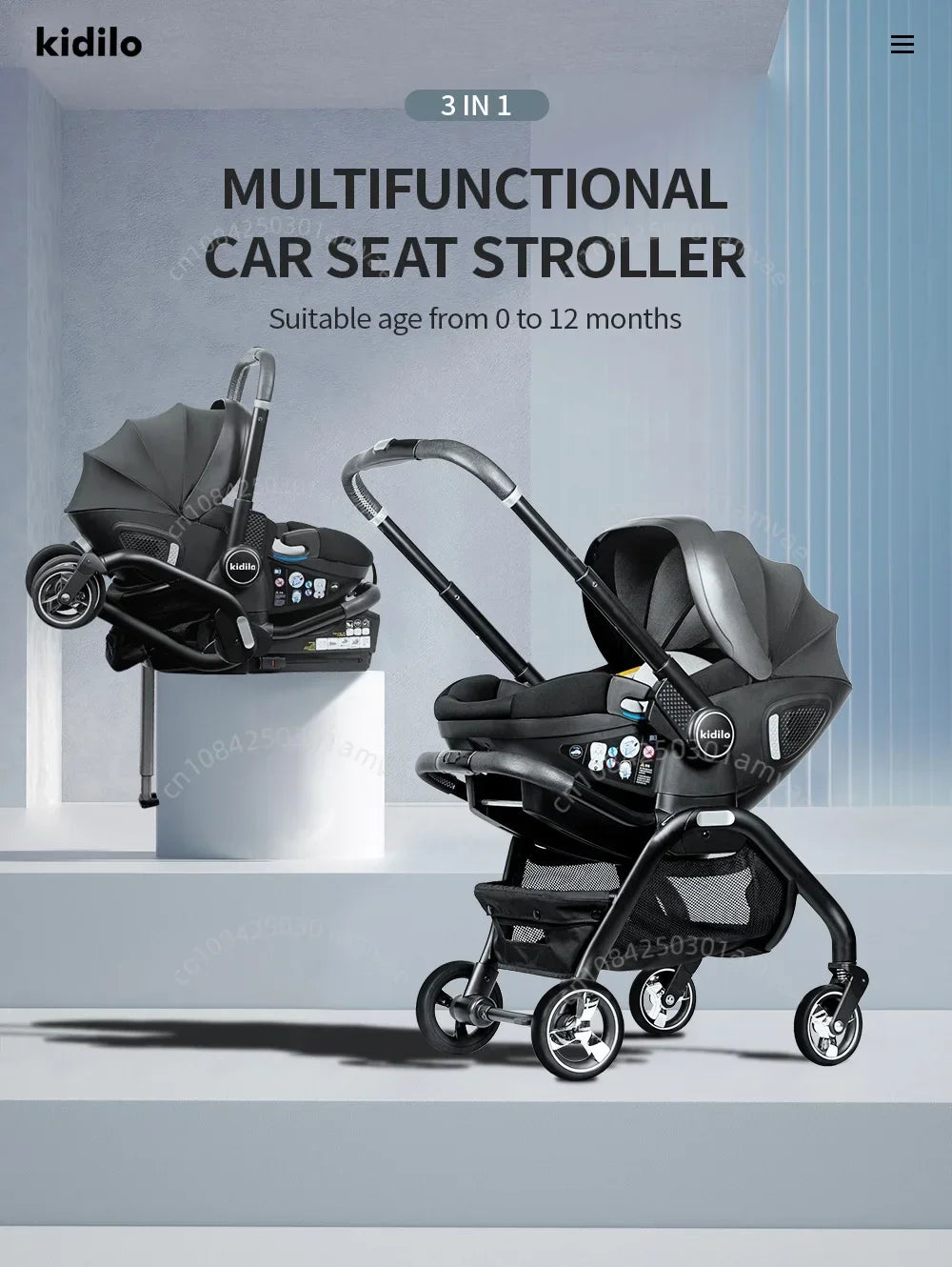 Poussette 3-en-1 portable nacelle bébé siège auto de luxe pliable