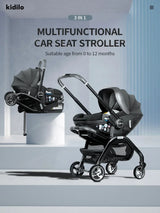 Poussette 3-en-1 portable nacelle bébé siège auto de luxe pliable