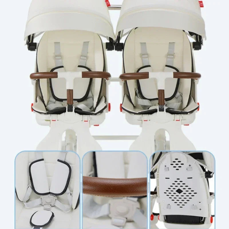 Poussette double légère pliable multifonctionnelle pour jumeaux
