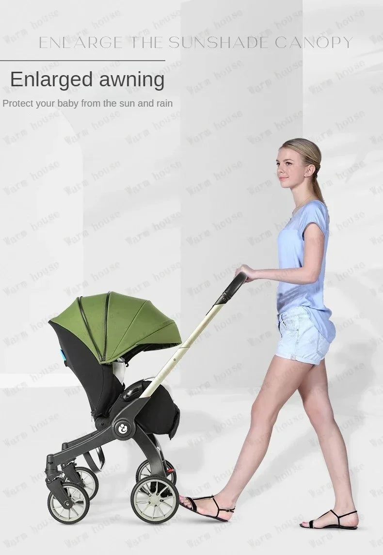 Poussette 4-en-1 multifonctionnelle pliable avec siège auto bébé EU Stock