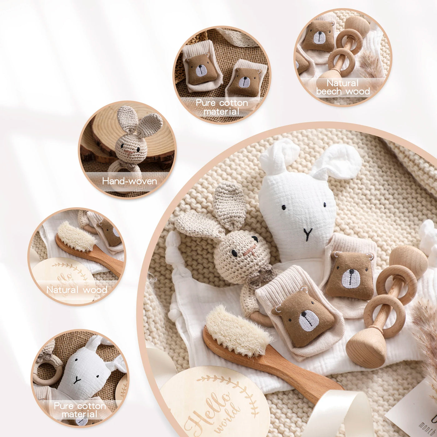 Coffret bain bébé 7 pièces Bouni — Couverture double face et accessoires naissance