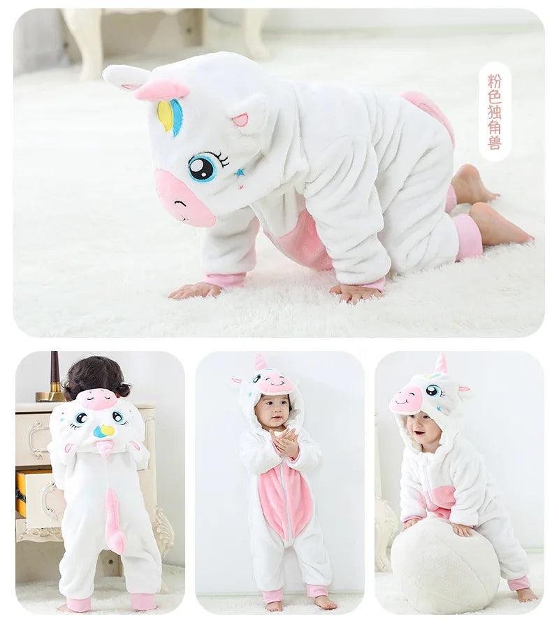 Combinaison pyjama bébé flanelle cartoon - grenouillère licorne/lapin/dinosaure animal