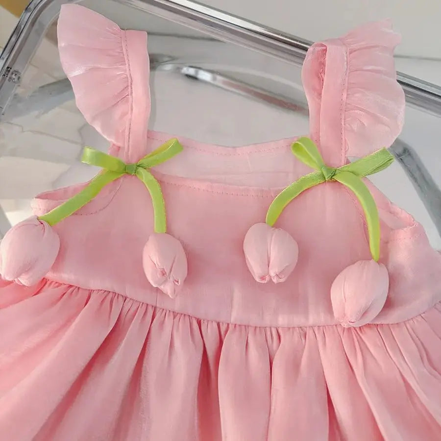 Robe d'anniversaire bébé fille fleur rose - robe gâteau élégante fête 0-2 ans