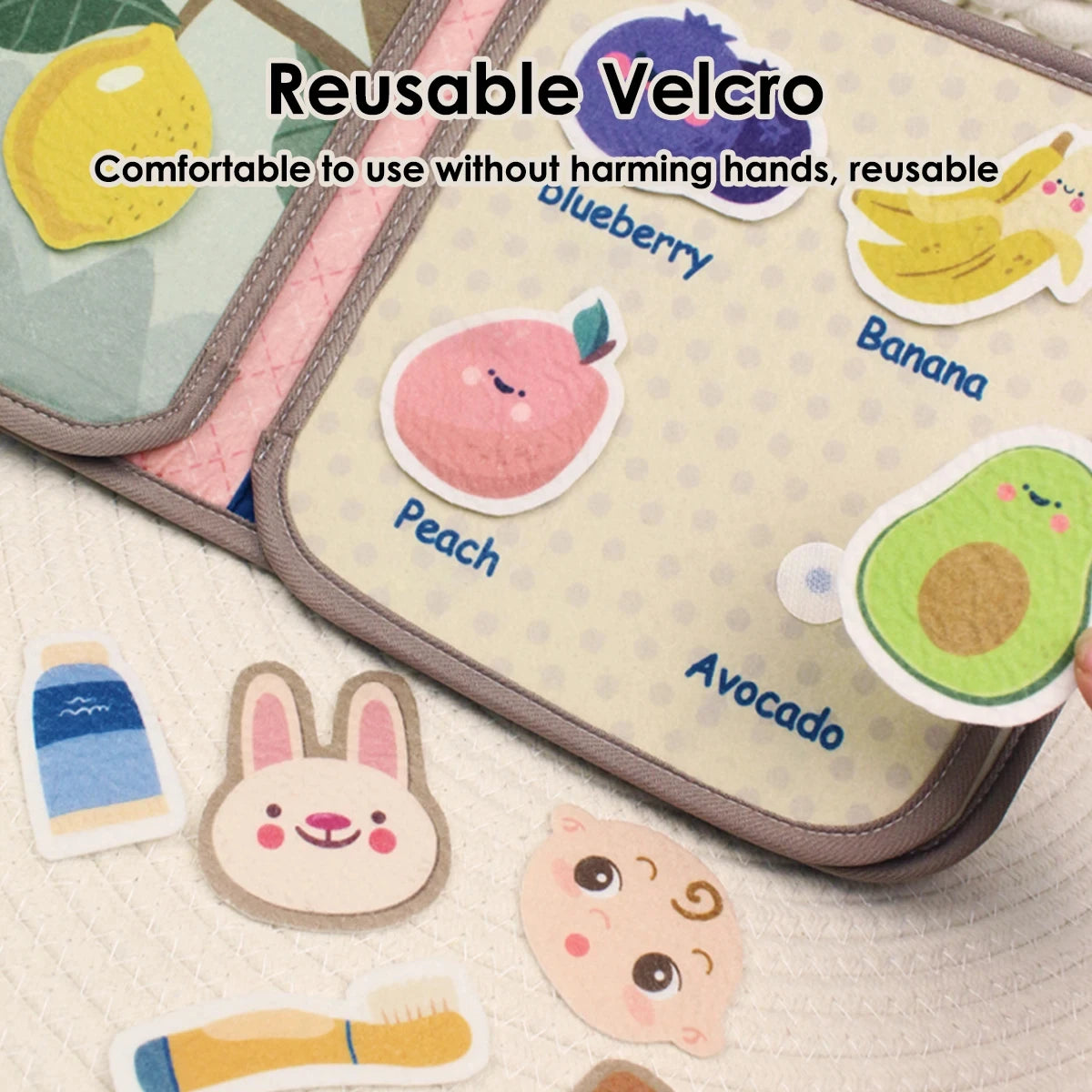 Livre Montessori bébé Mybooni | Activités tissu sensoriel animaux 0-36M