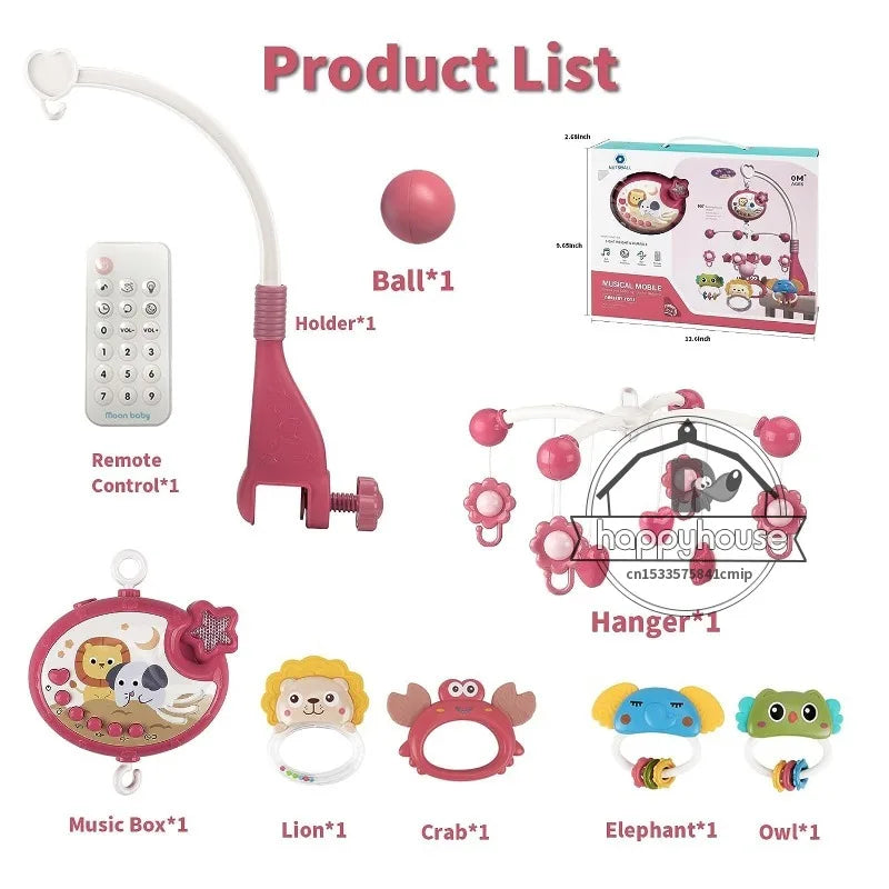 Mobile musical lumineux et projecteur pour lit bébé - télécommande jouet nouveau-né