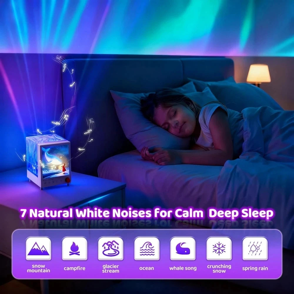 Projecteur aurore boréale Mybooni — Enceinte Bluetooth lumières étoiles chambre bébé