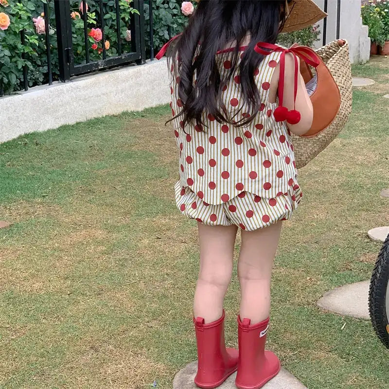Ensemble été bébé fille 2 pièces Bouni — T-shirt sans manches et short à pois