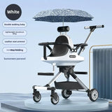 Poussette jumelle légère haute vue avec parasol pliable 4 roues