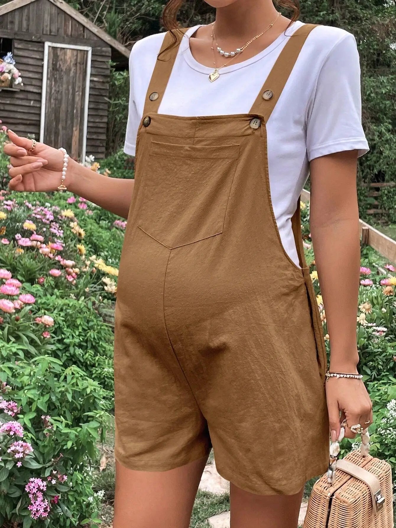 Combinaison short maternité Mybooni — Salopette été femme enceinte couleur unie