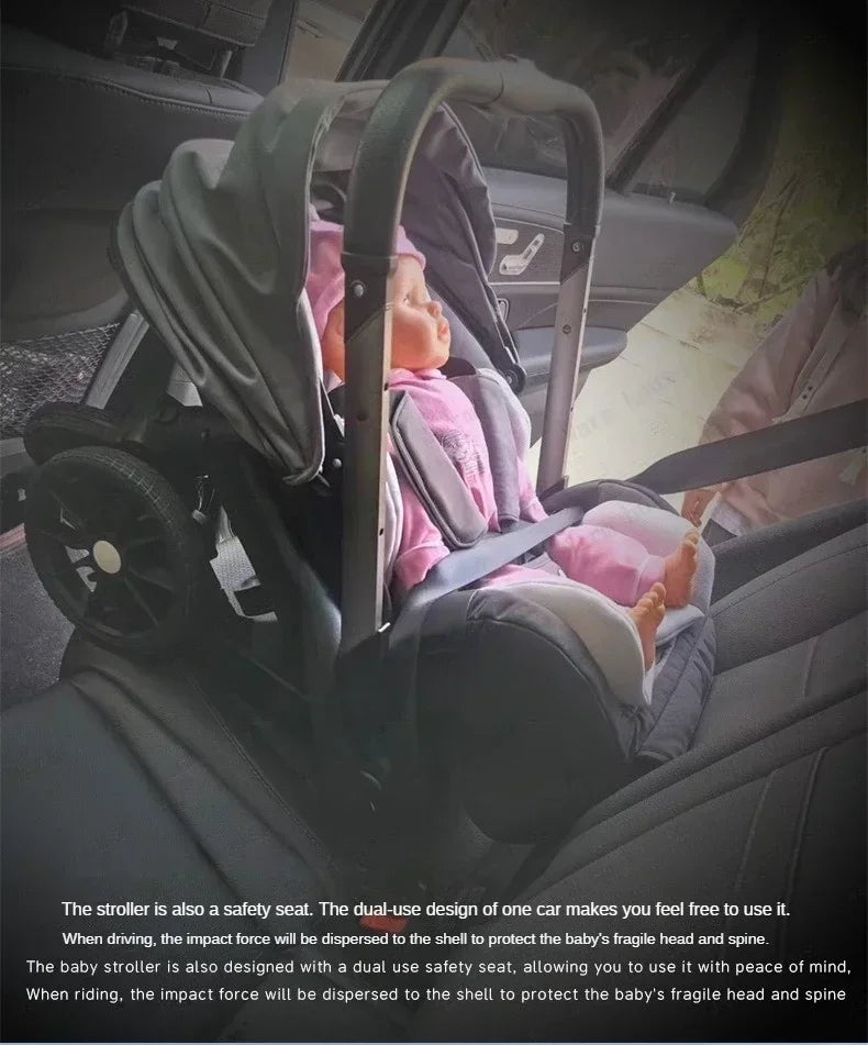 Poussette 4-en-1 multifonctionnelle pliable avec siège auto bébé EU Stock