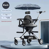 Poussette jumelle légère haute vue avec parasol pliable 4 roues