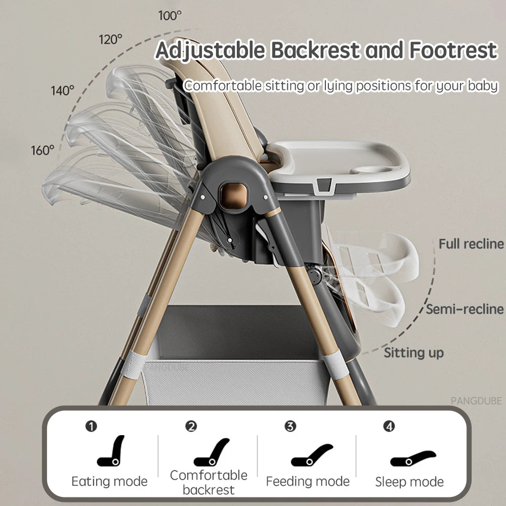 Chaise haute bébé réglable Mybooni — Pliable hauteur ajustable avec roulettes