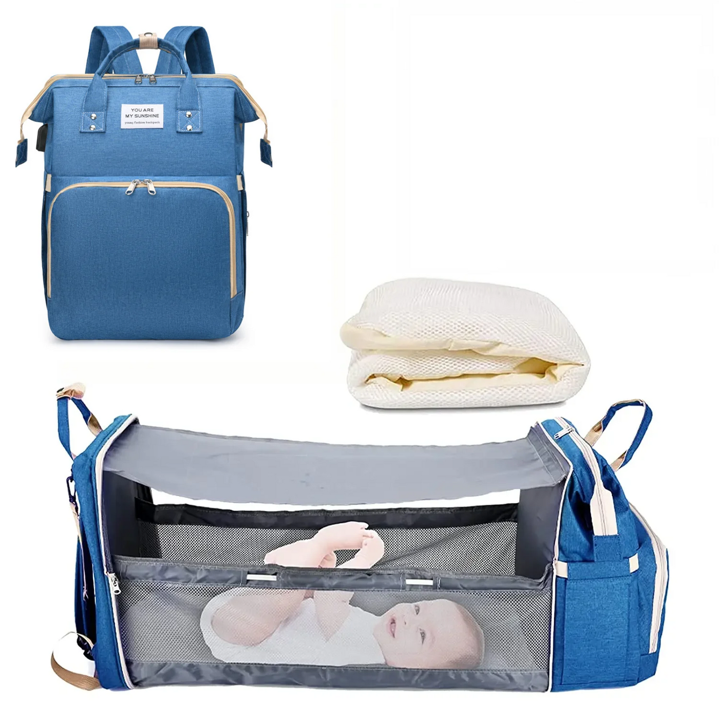 Sac à dos à langer 3-en-1 Bouni — Table à langer + Lit de voyage + Port USB