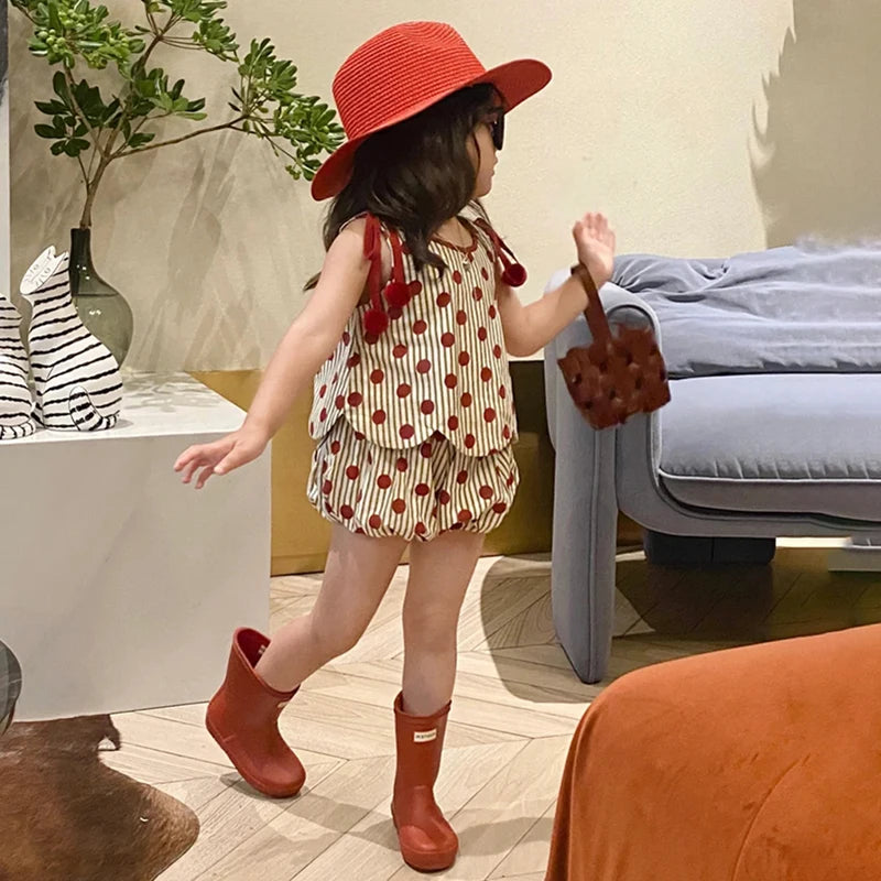 Ensemble été bébé fille 2 pièces Bouni — T-shirt sans manches et short à pois