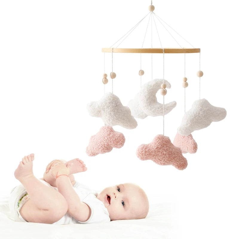 Mobile lit bébé bois feutrine ours cartoon - carillon musical avec support berceau
