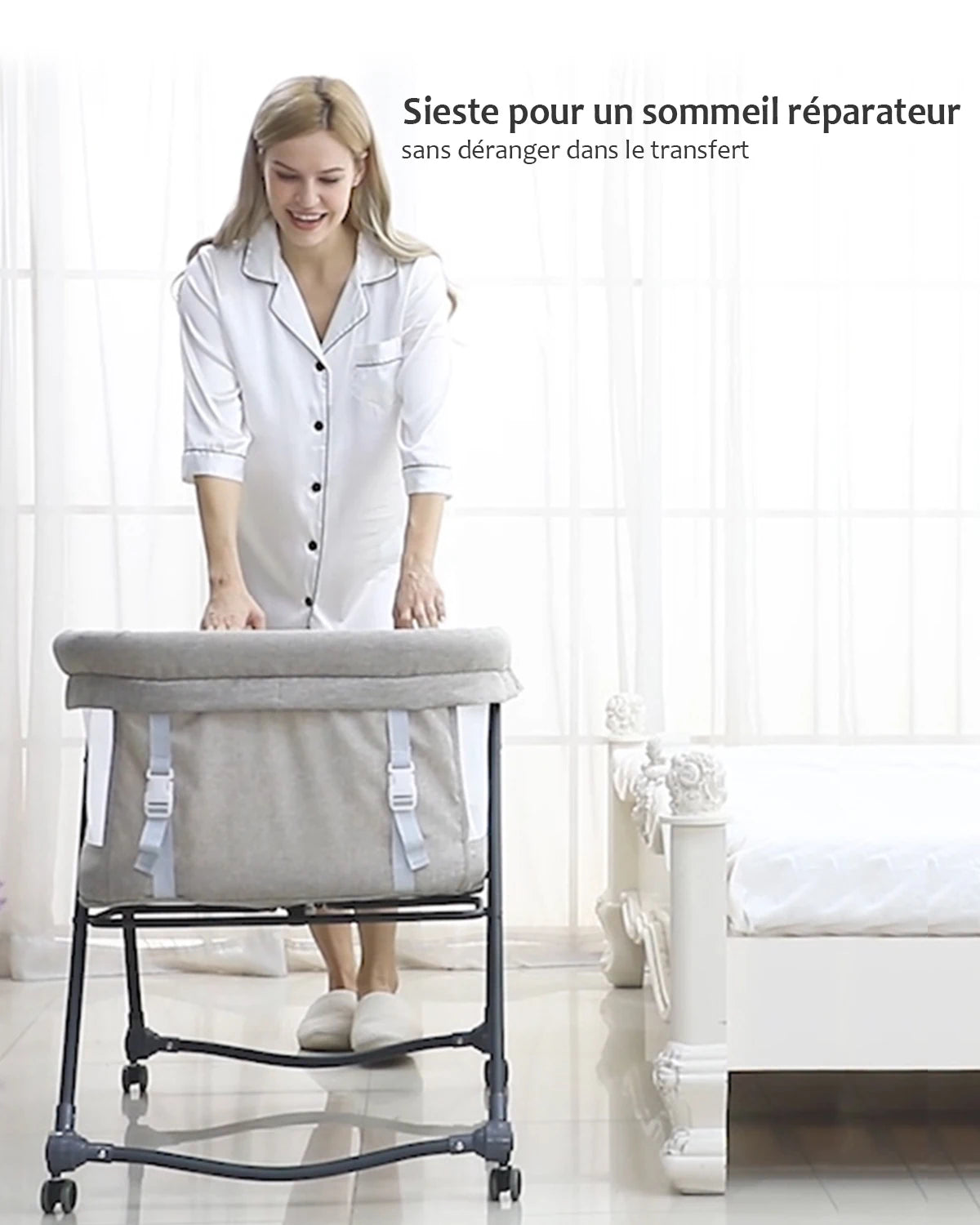 Lit de voyage bébé Mybooni — Matelas roulettes silencieuses berceau convertible