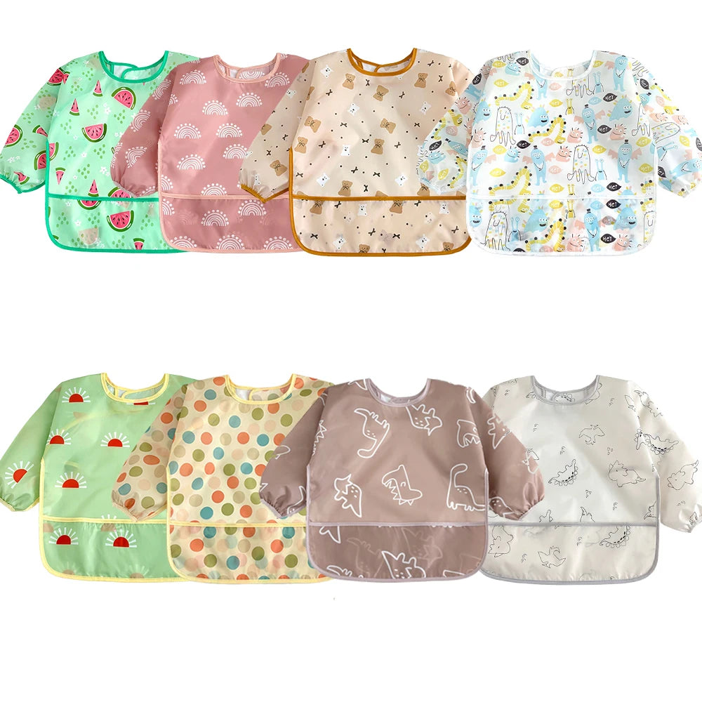 Bavoir tablier imperméable bébé manches longues - smock alimentation enfant plastron bavette vêtement