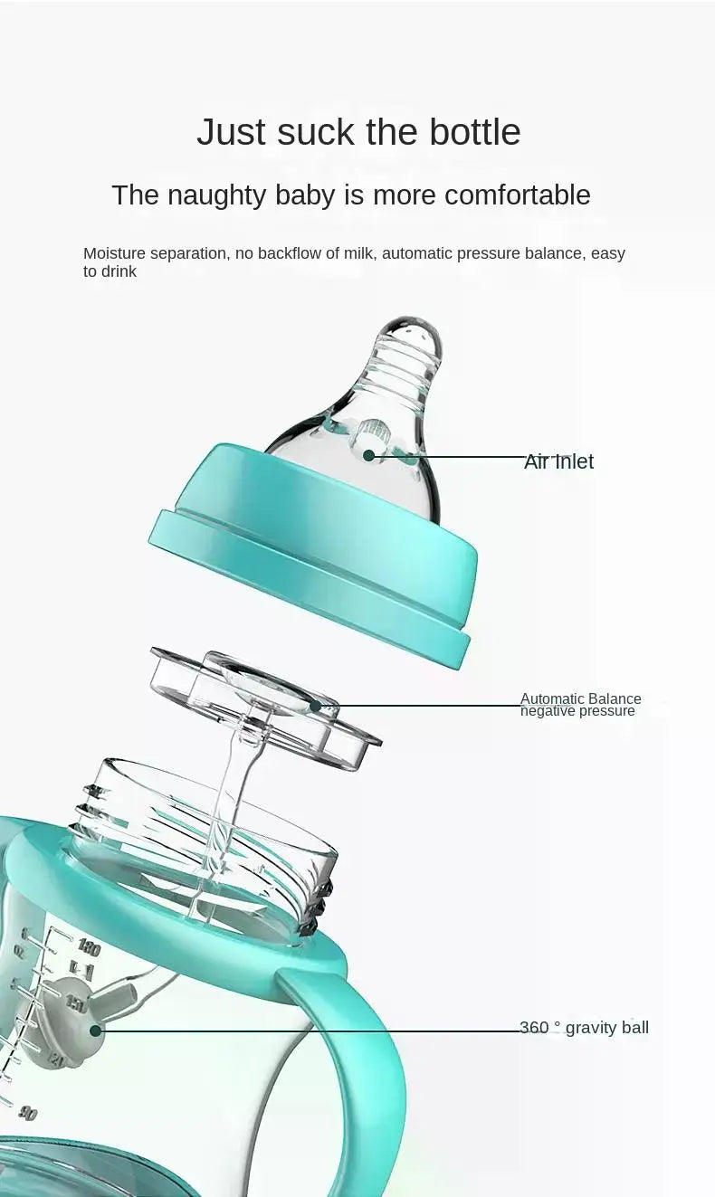 Biberon silicone anti-chute avec paille et poignée isolante