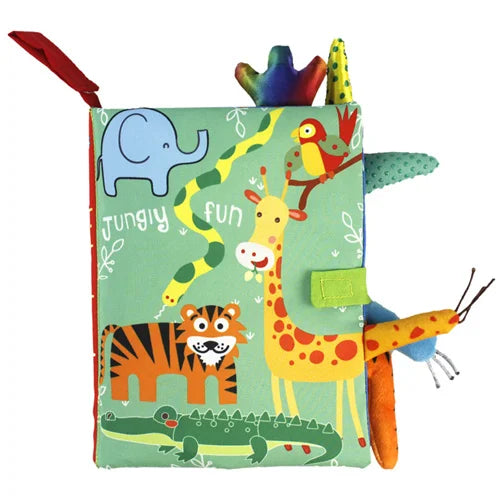 Livre tissu sensoriel bébé — motif vache avec étiquettes BB texturées