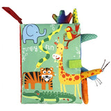 Livre tissu sensoriel bébé — motif vache avec étiquettes BB texturées